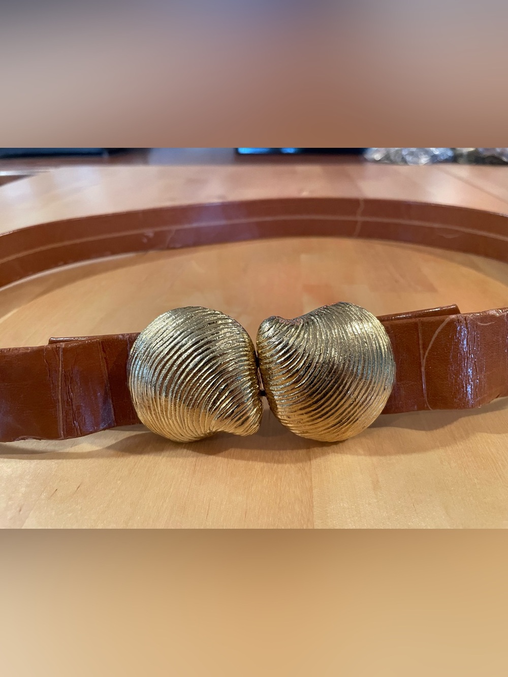 VTG Douglas Paquette Gold Tone Coastal Interlocking Seashell Belt Buckle & Belt